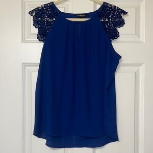 Express Women's Blue Lace Sleeve Top